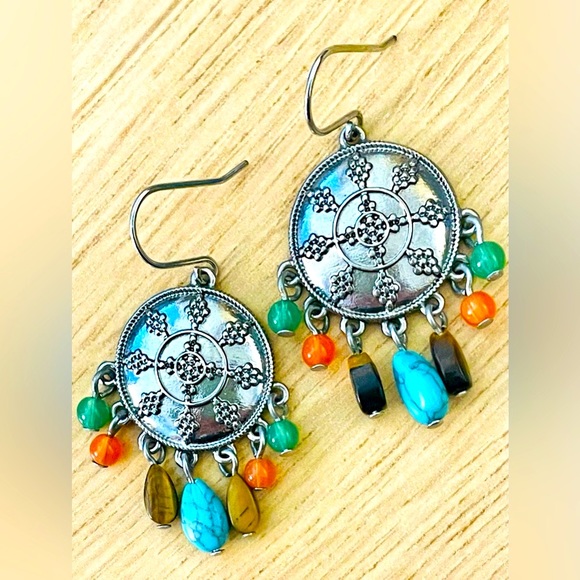 Chaps Ralph Lauren Boho Silver Dangle Earrings - Picture 2 of 8